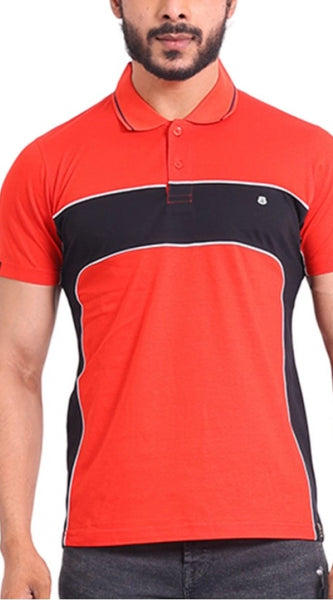 Mayawye Men's Casual Cotton Printed Polo Neck Half Sleeve T-Shirt (Red)