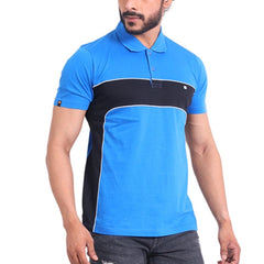 Mayawye Men's Casual Cotton Printed Polo Neck Half Sleeve T-Shirt (Inkblue)