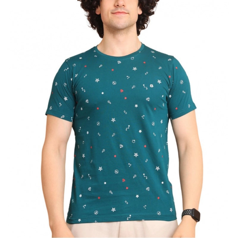 Mayawye Men's Casual Cotton Printed Round Neck Half Sleeve T-Shirt (Green)