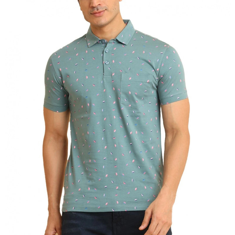 Mayawye Men's Casual Cotton Printed Polo Neck Half Sleeve T-Shirt (Grey)