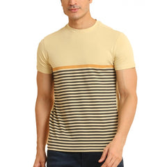 Mayawye Men's Casual Cotton Printed Round Neck Half Sleeve T-Shirt (Brown)