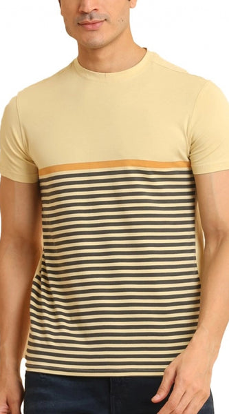 Mayawye Men's Casual Cotton Printed Round Neck Half Sleeve T-Shirt (Brown)
