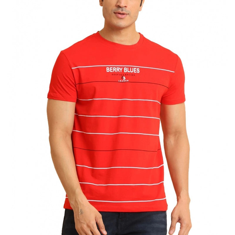 Mayawye Men's Casual Cotton Printed Round Neck Half Sleeve T-Shirt (Red)