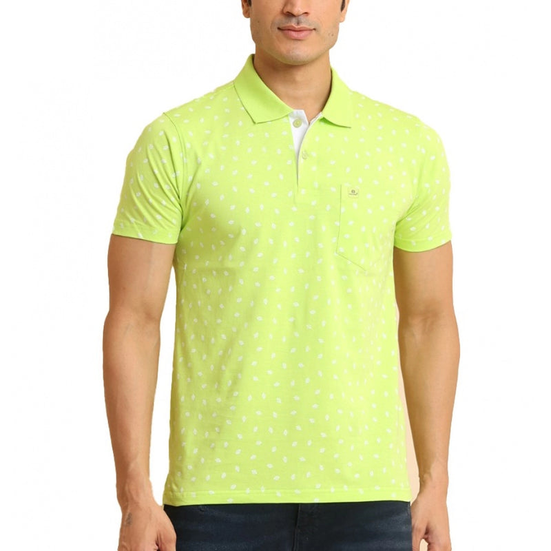 Mayawye Men's Casual Cotton Printed Polo Neck Half Sleeve T-Shirt (Green)