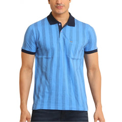 Mayawye Men's Casual Cotton Printed Polo Neck Half Sleeve T-Shirt (LightBlue)