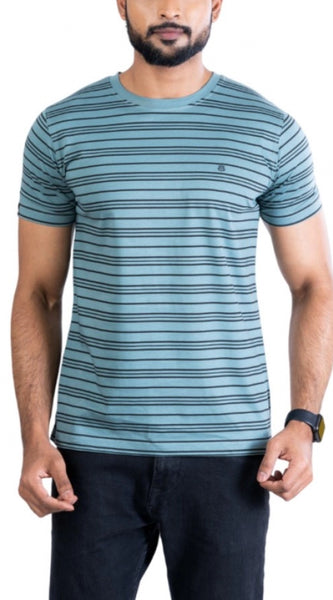 Mayawye Men's Casual Cotton Printed Round Neck Half Sleeve T-Shirt (Gery)