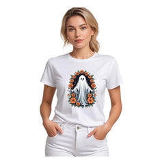 Mayawye Women's Polyester Solid Printed Round Neck Half Sleeve T-shirt (White)