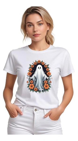 Mayawye Women's Polyester Solid Printed Round Neck Half Sleeve T-shirt (White)