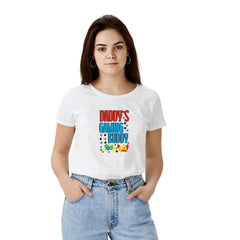 Mayawye Women's Polyester Solid Printed Round Neck Half Sleeve T-shirt (White)