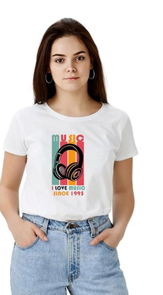 Mayawye Women's Polyester Solid Printed Round Neck Half Sleeve T-shirt (White)