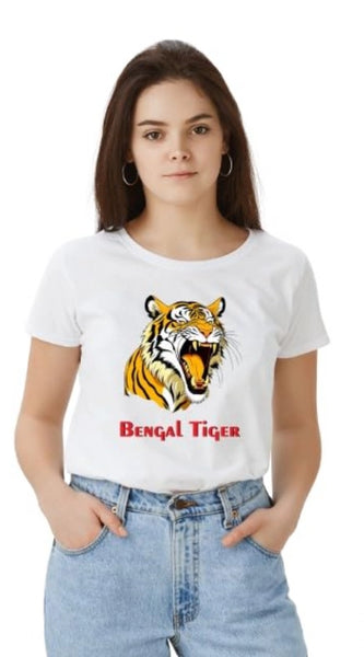 Mayawye Women's Polyester Solid Printed Round Neck Half Sleeve T-shirt (White)
