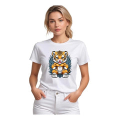 Mayawye Women's Polyester Solid Printed Round Neck Half Sleeve T-shirt (White)