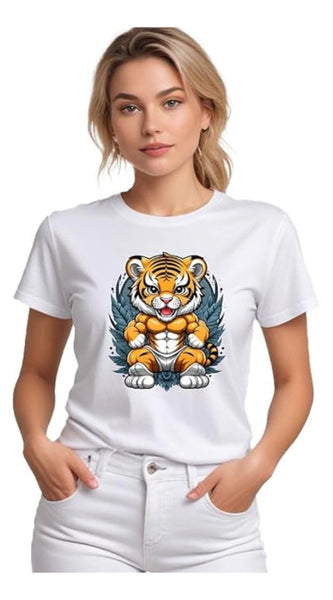 Mayawye Women's Polyester Solid Printed Round Neck Half Sleeve T-shirt (White)