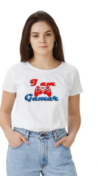Mayawye Women's Polyester Solid Printed Round Neck Half Sleeve T-shirt (White)