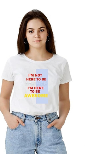 Mayawye Women's Polyester Solid Printed Round Neck Half Sleeve T-shirt (White)