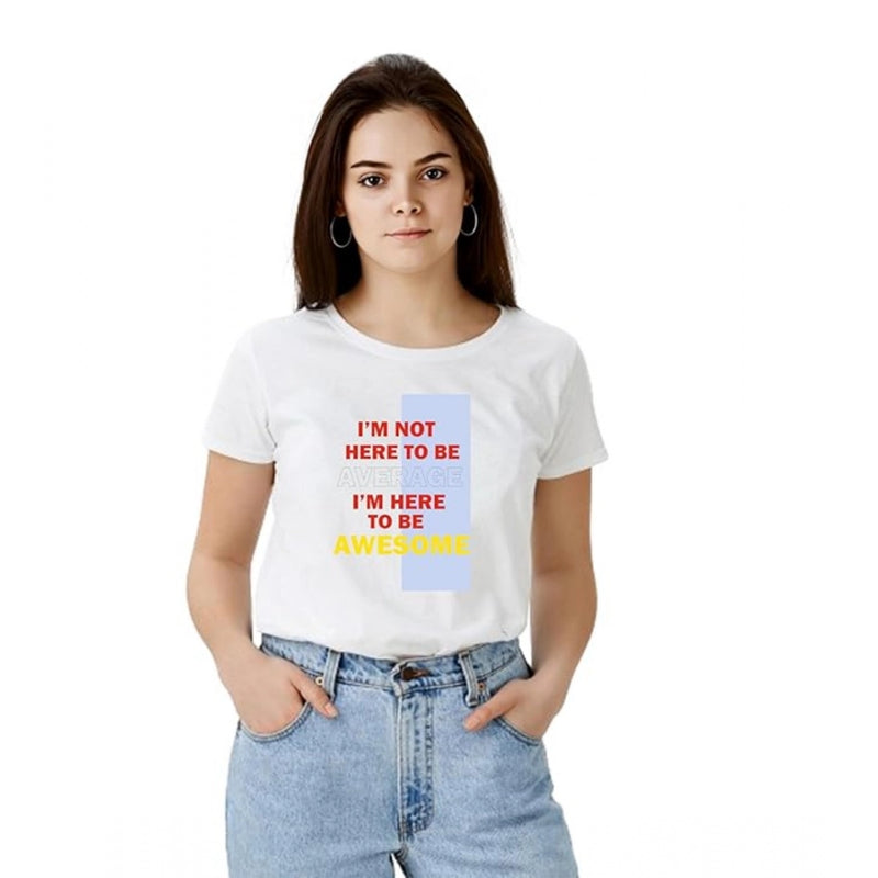 Mayawye Women's Polyester Solid Printed Round Neck Half Sleeve T-shirt (White)
