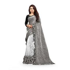 Mayawye Women's Silk With Mirror Lace Solid Saree With Unstitched Blouse (Grey, 5-5 Mtrs)