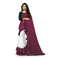 Mayawye Women's Silk With Mirror Lace Solid Saree With Unstitched Blouse (Pink, 5-5 Mtrs)