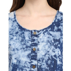 Mayawye Women's Denim Tie & Dye Sleeveless Above Knee Dress (Blue)