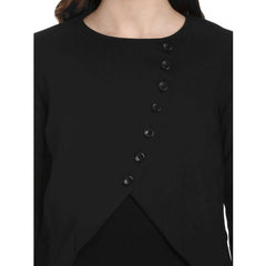 Mayawye Women's Polyester Diagonal Cut Long Sleeves Blazer (Black)