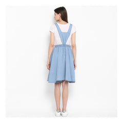 Mayawye Women's Denim Solid Sleeveless Above Knee Dress (Blue)