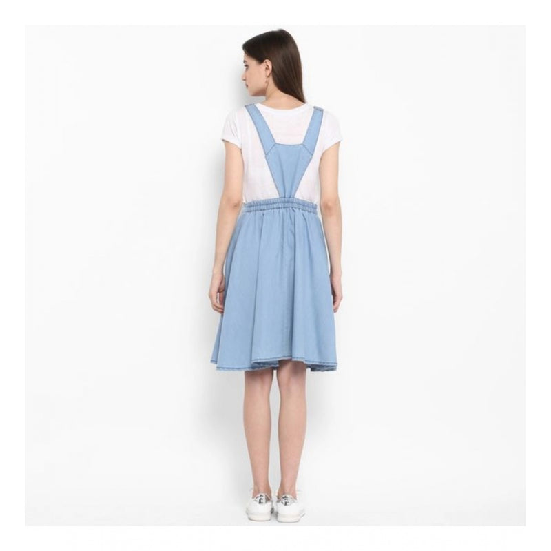 Mayawye Women's Denim Solid Sleeveless Above Knee Dress (Blue)