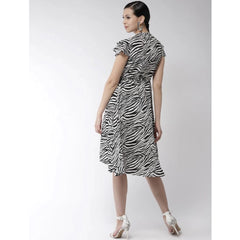 Mayawye Women's Polyester Animal Print Short Sleeve Knee-Length Dress (Black - White)