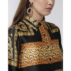 Mayawye Women's Satin Animal Print 3-4th Sleeves Above Knee Dress (White - Orange)