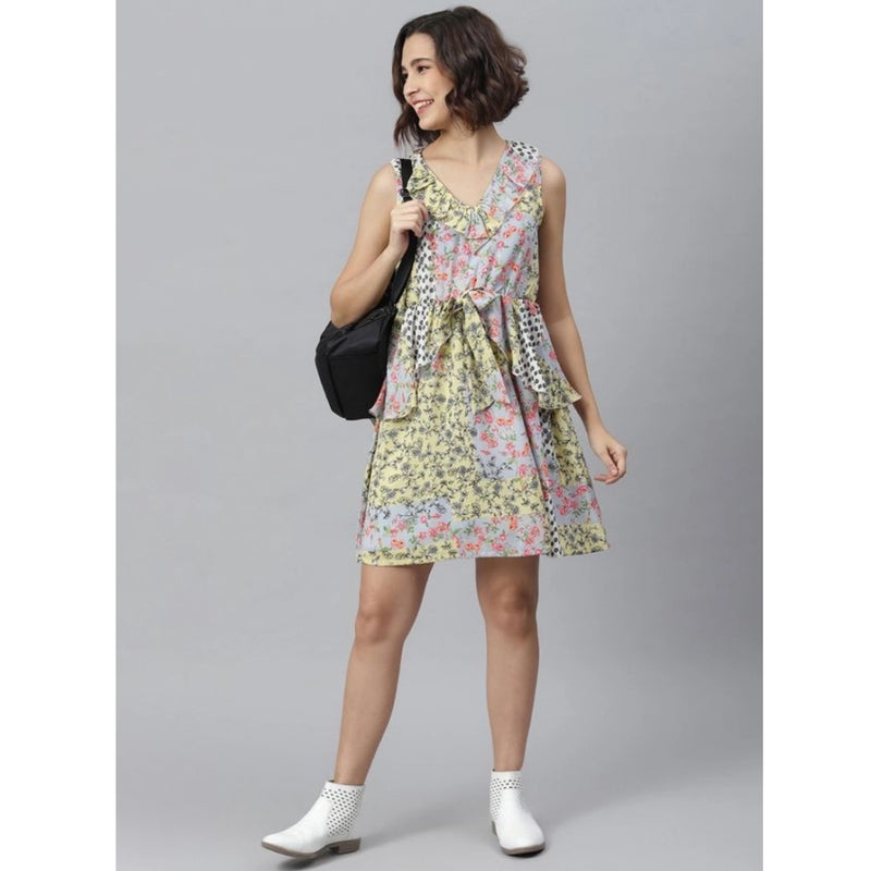 Mayawye Women's Polyester Peplum Sleeveless Above Knee Dress (Multicolor)