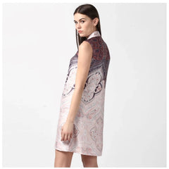 Mayawye Women's Polyester Printed Sleeveless Above Knee Dress (Orange)