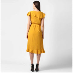 Mayawye Women's Polyester Ruffled Cap Sleeve Knee-Length Dress (Yellow)