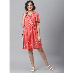 Mayawye Women's Polyester Polka Flutter Above Knee Dress (Coral)