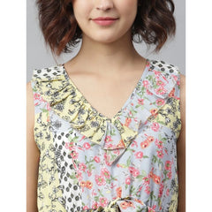 Mayawye Women's Polyester Peplum Sleeveless Above Knee Dress (Multicolor)