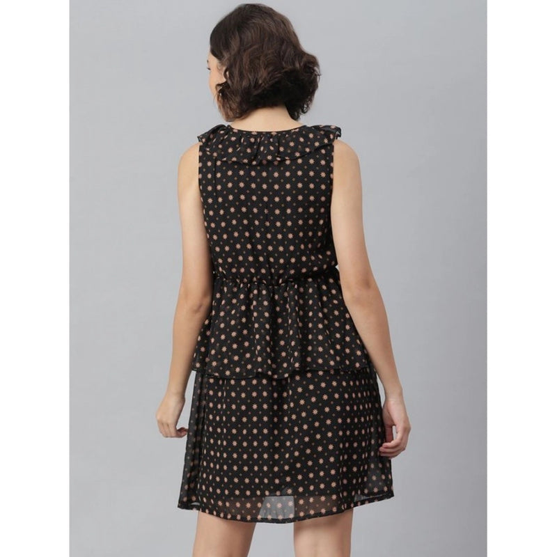 Mayawye Women's Polyester Peplum Sleeveless Above Knee Dress (Black)
