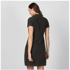Mayawye Women's Denim Solid Short Sleeve Above Knee Dress (Black)