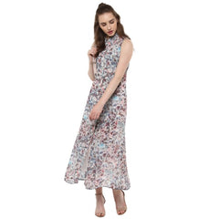 Mayawye Women's Polyester Chiffon Printed Sleeveless Dress (Multicolor)