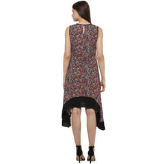 Mayawye Women's Polyester Printed Sleeveless Knee-Length Dress (Multicolor)