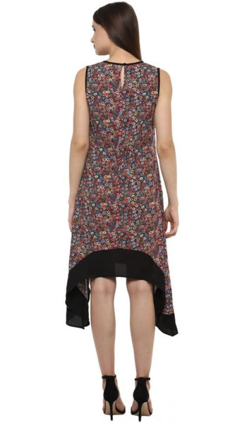 Mayawye Women's Polyester Printed Sleeveless Knee-Length Dress (Multicolor)