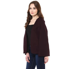 Mayawye Women's Polyester Solid Cape Sleeve Blazer (Wine)