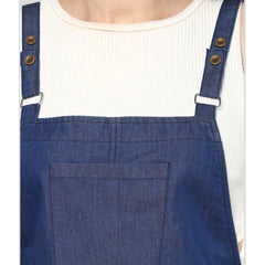 Mayawye Women's Denim Solid Shoulder Straps Above Knee Dress (Blue)
