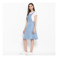 Mayawye Women's Denim Solid Sleeveless Above Knee Dress (Blue)