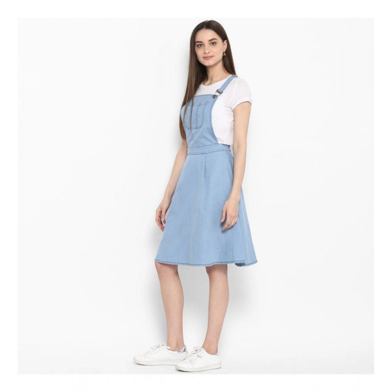 Mayawye Women's Denim Solid Sleeveless Above Knee Dress (Blue)