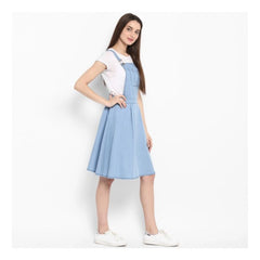 Mayawye Women's Denim Solid Sleeveless Above Knee Dress (Blue)