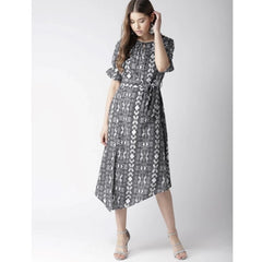 Mayawye Women's Polyester Animal Print Short Sleeve Knee-Length Dress (Black - White)