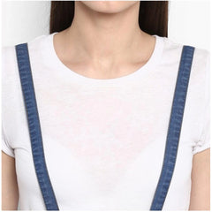 Mayawye Women's Denim Solid Shoulder Straps Below Knee Dress (Blue)