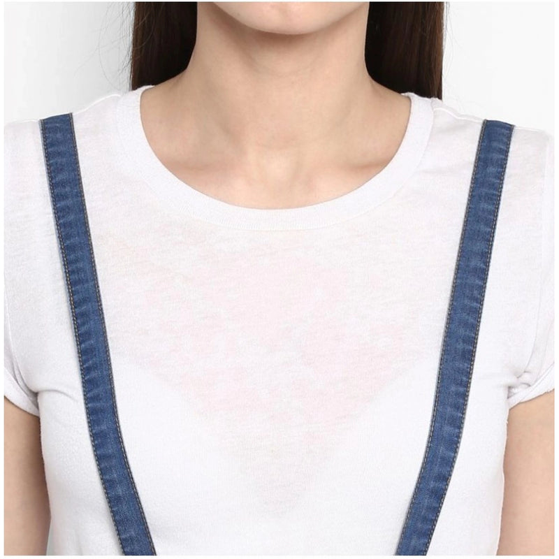 Mayawye Women's Denim Solid Shoulder Straps Below Knee Dress (Blue)