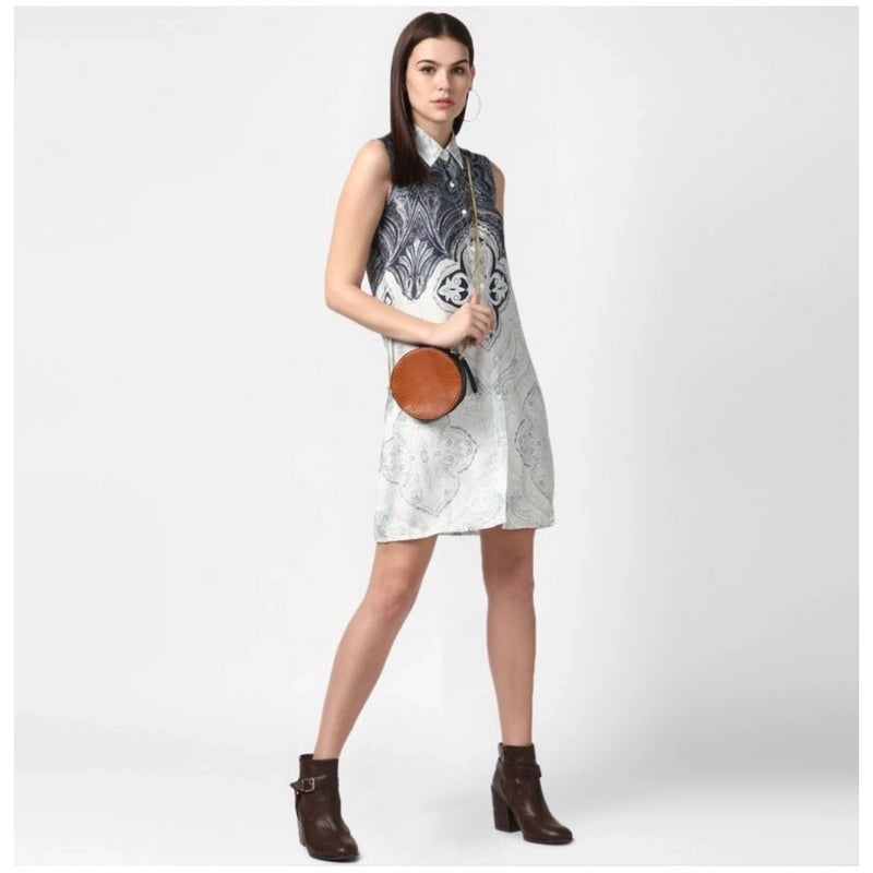Mayawye Women's Polyester Printed Sleeveless Above Knee Dress (Blue)