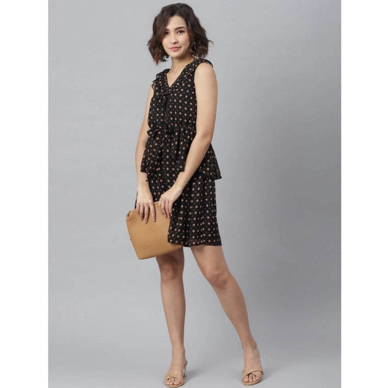 Mayawye Women's Polyester Peplum Sleeveless Above Knee Dress (Black)
