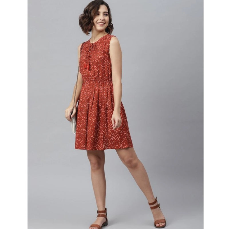 Mayawye Women's Rayon Polka Sleeveless Above Knee Dress (Rust)