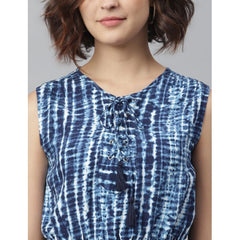 Mayawye Women's Rayon Tie & Dye Sleeveless Above Knee Dress (Blue)